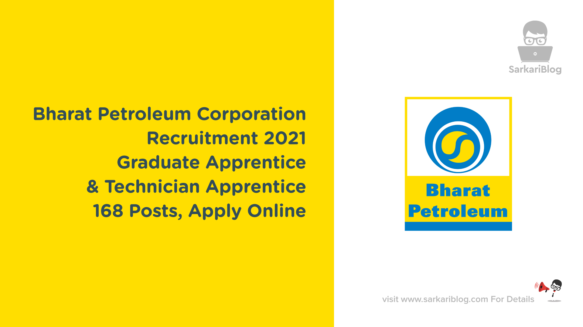 Bharat Petroleum Corporation Recruitment 2021 - Graduate Apprentice & Technician Apprentice, 168 Posts, Apply Online