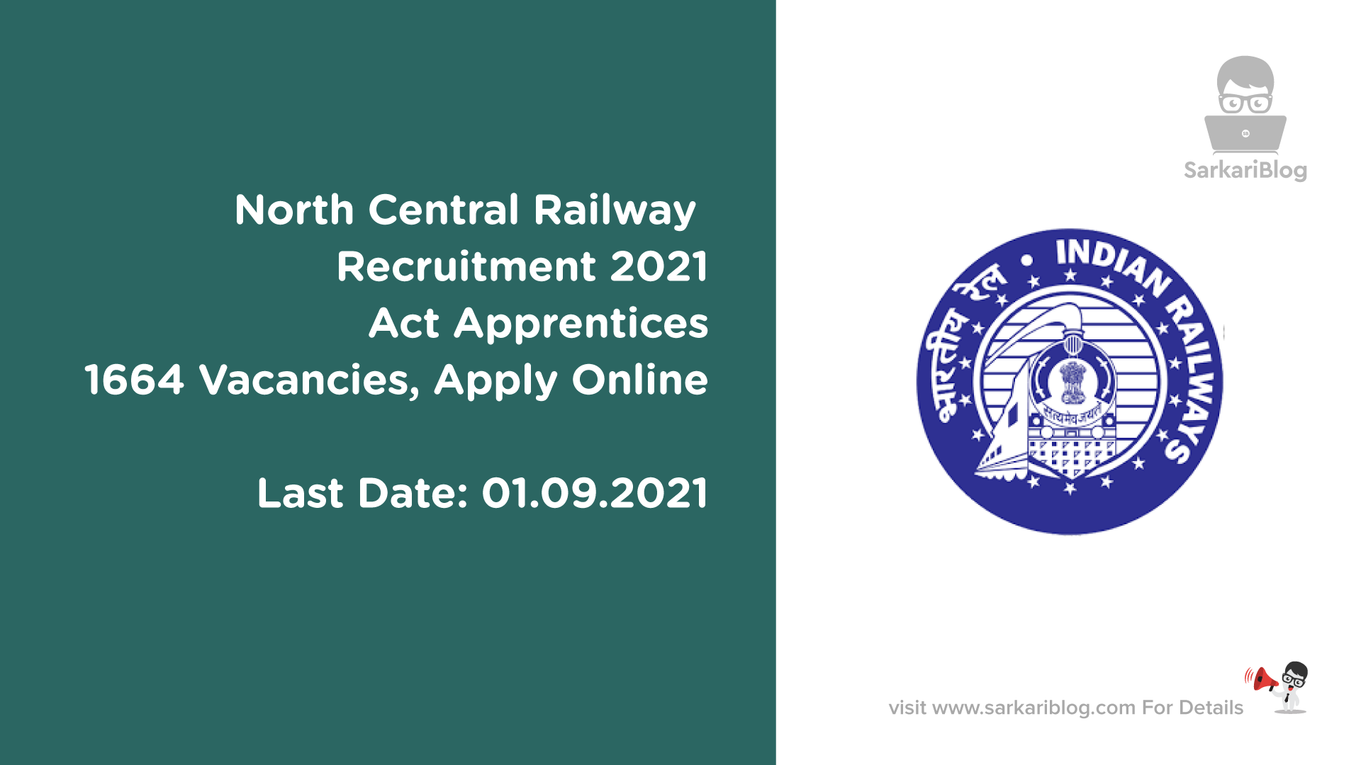 North Central Railway Recruitment 2021 Act Apprentices, 1664 Vacancies, Apply Online