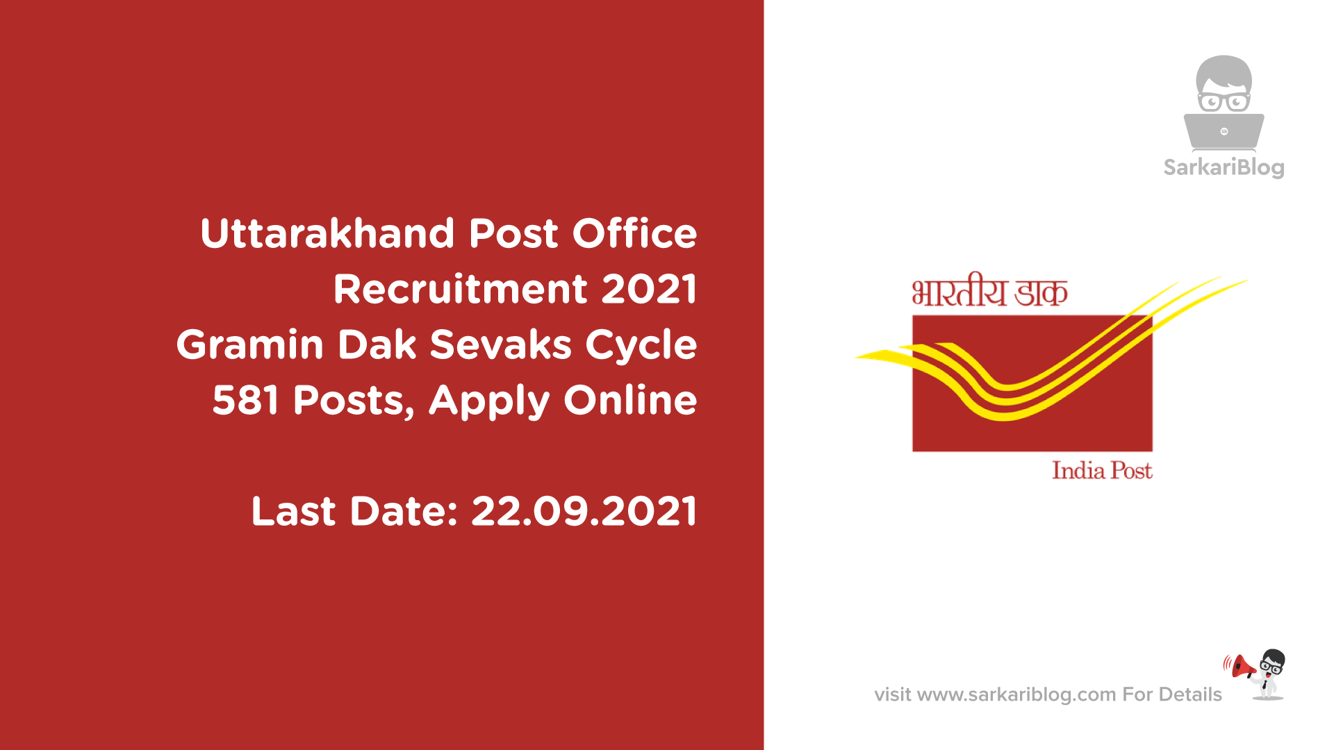 Uttarakhand Post Office Recruitment 2021, Gramin Dak Sevaks Cycle, 581 Posts, Apply Online