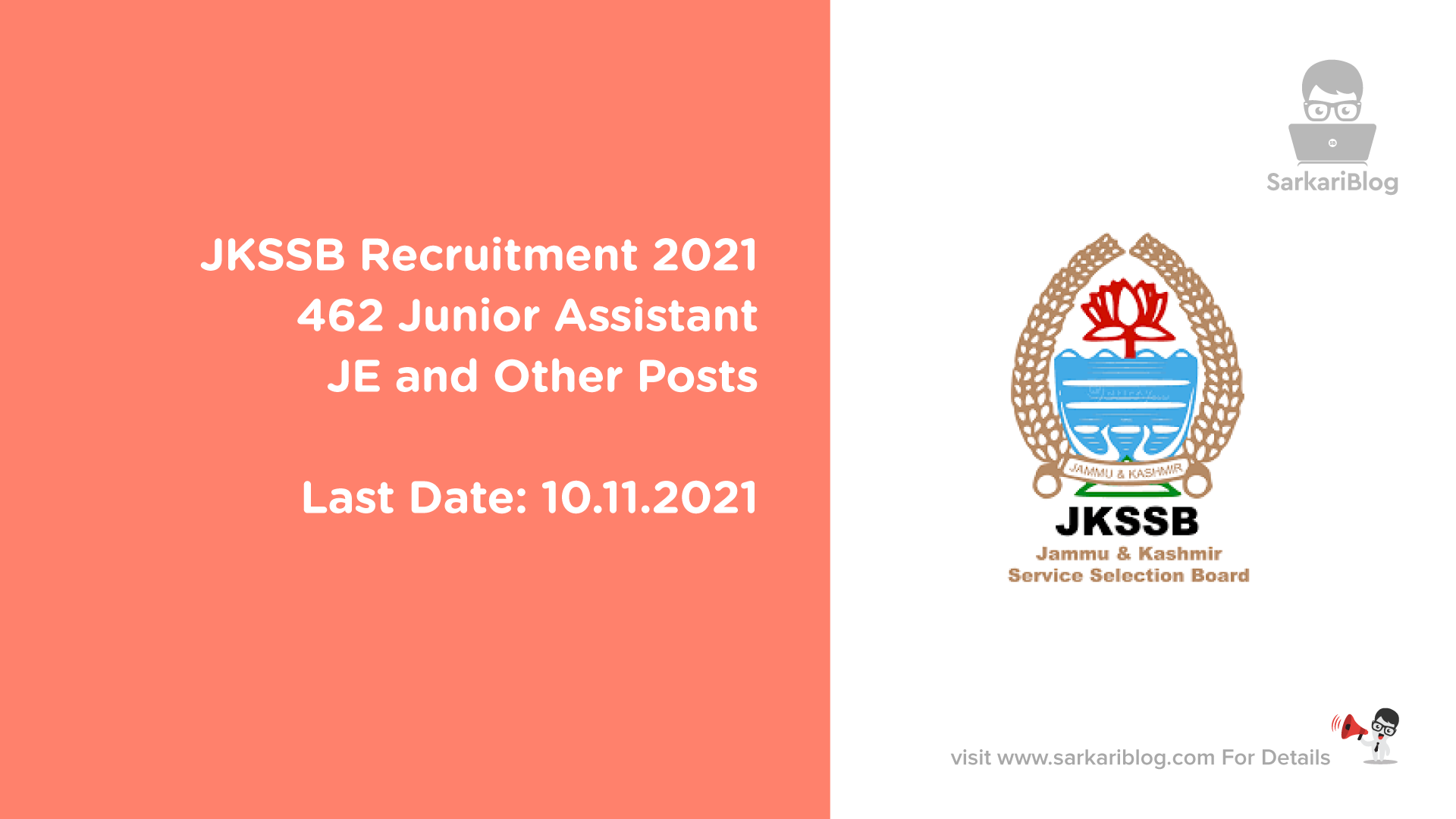 JKSSB Recruitment 2021, 462 Junior Assistant, JE and Other Posts