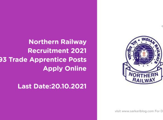 Northern Railway Recruitment 2021, 3093 Trade Apprentice Posts, Apply Online
