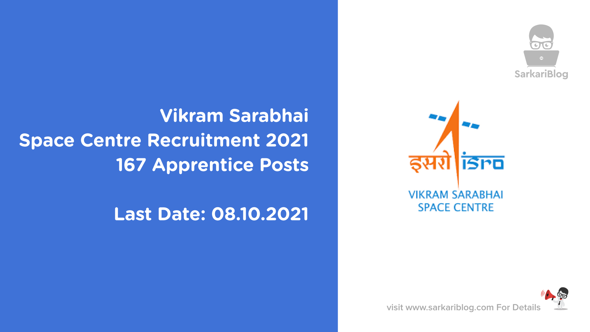 Vikram Sarabhai Space Centre Recruitment 2021, 167 Apprentice Posts