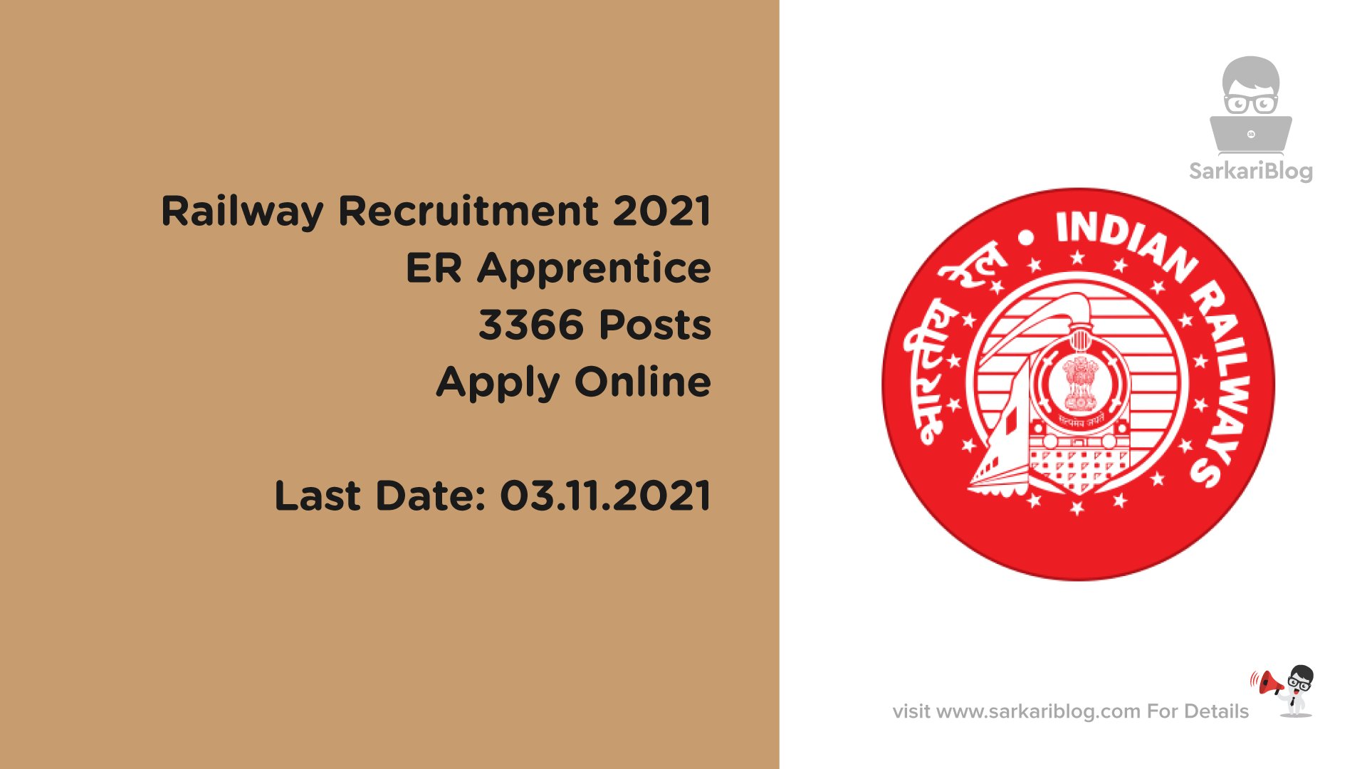Railway Recruitment 2021, ER Apprentice, 3366 Posts, Apply Online