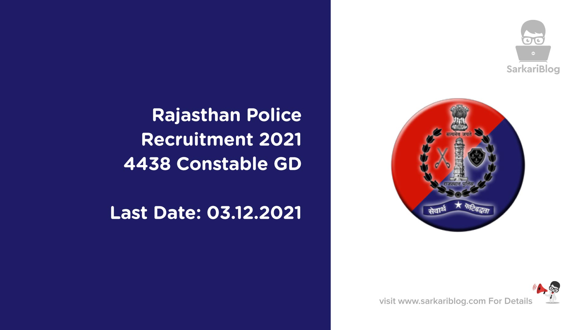 Rajasthan Police Recruitment 2021 4438 Constable GD Apply Online