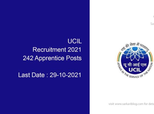 UCIL Recruitment 2021, 242 Apprentice Posts