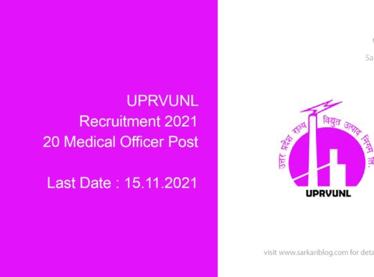 UPRVUNL Recruitment 2021, 20 Medical Officer Post