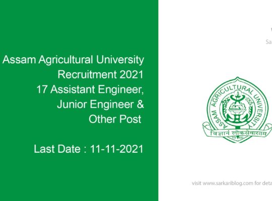 Assam Agricultural University Recruitment 2021, 17 Assistant Engineer, Junior Engineer & Other Post