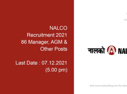 NALCO Recruitment 2021, 86 Manager, AGM & Other Posts