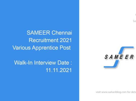 SAMEER Chennai Recruitment 2021, Various Apprentice Post