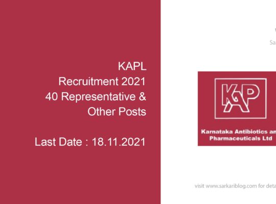 KAPL Recruitment 2021, 40 Representative & Other Posts