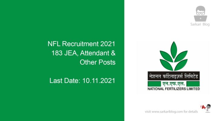 NFL Recruitment 2021, 183 JEA, Attendant & Other Posts
