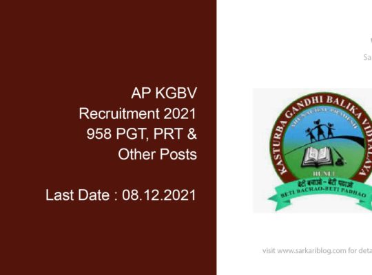 AP KGBV Recruitment 2021, 958 PGT, PRT & Other Posts