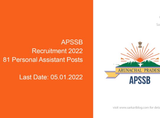 APSSB Recruitment 2022, 81 Personal Assistant Posts