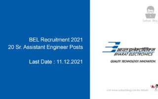 BEL Recruitment 2021, 20 Sr. Assistant Engineer Posts