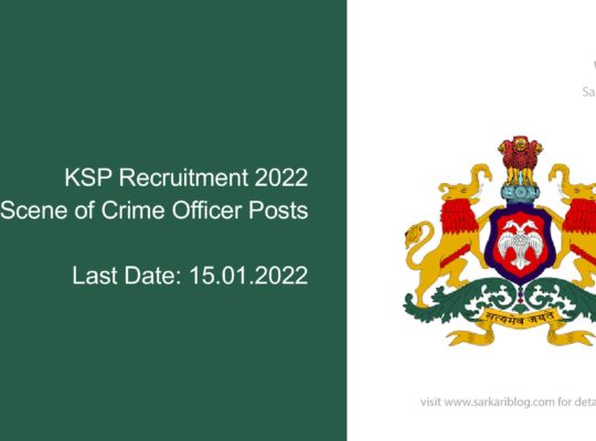 KSP Recruitment 2022, 206 Scene of Crime Officer Posts