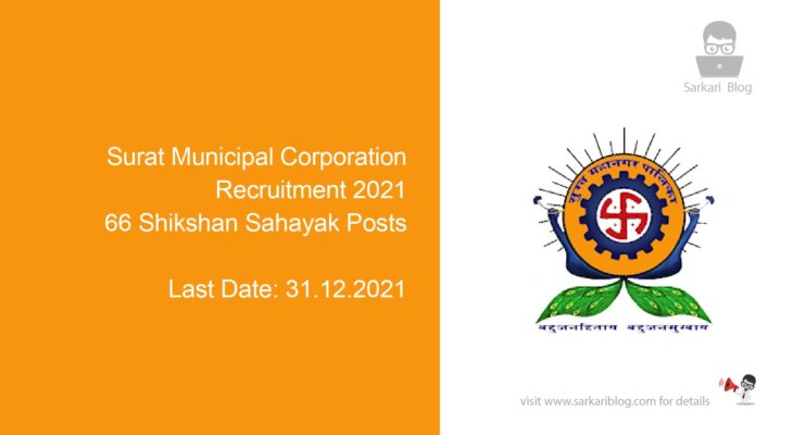 Surat Municipal Corporation Recruitment 2021, 66 Shikshan Sahayak Posts