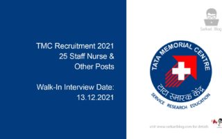 TMC Recruitment 2021, 25 Staff Nurse & Other Posts