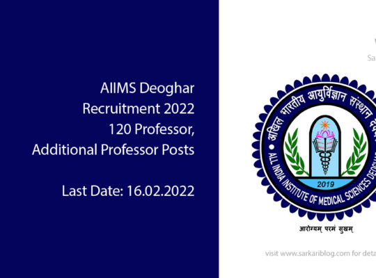AIIMS Deoghar Recruitment 2022, 120 Professor, Additional Professor Posts