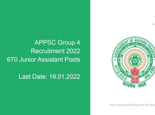 APPSC Group 4 Recruitment 2022, 670 Junior Assistant Posts