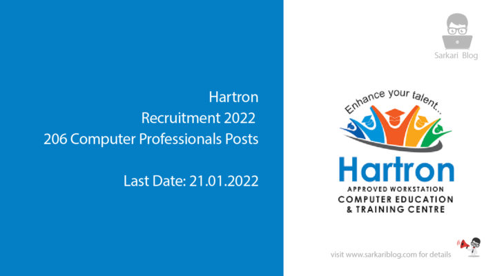Hartron Recruitment 2022, 206 Computer Professionals Posts