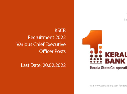 KSCB Recruitment 2022, Various Chief Executive Officer Posts