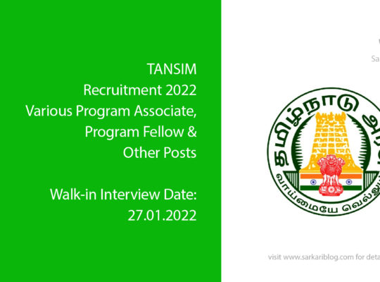 TANSIM Recruitment 2022, Various Program Associate, Program Fellow & Other Posts