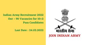 Indian Army Recruitment 2022 | 90 Vacancies for 10 +2 Pass Candidates