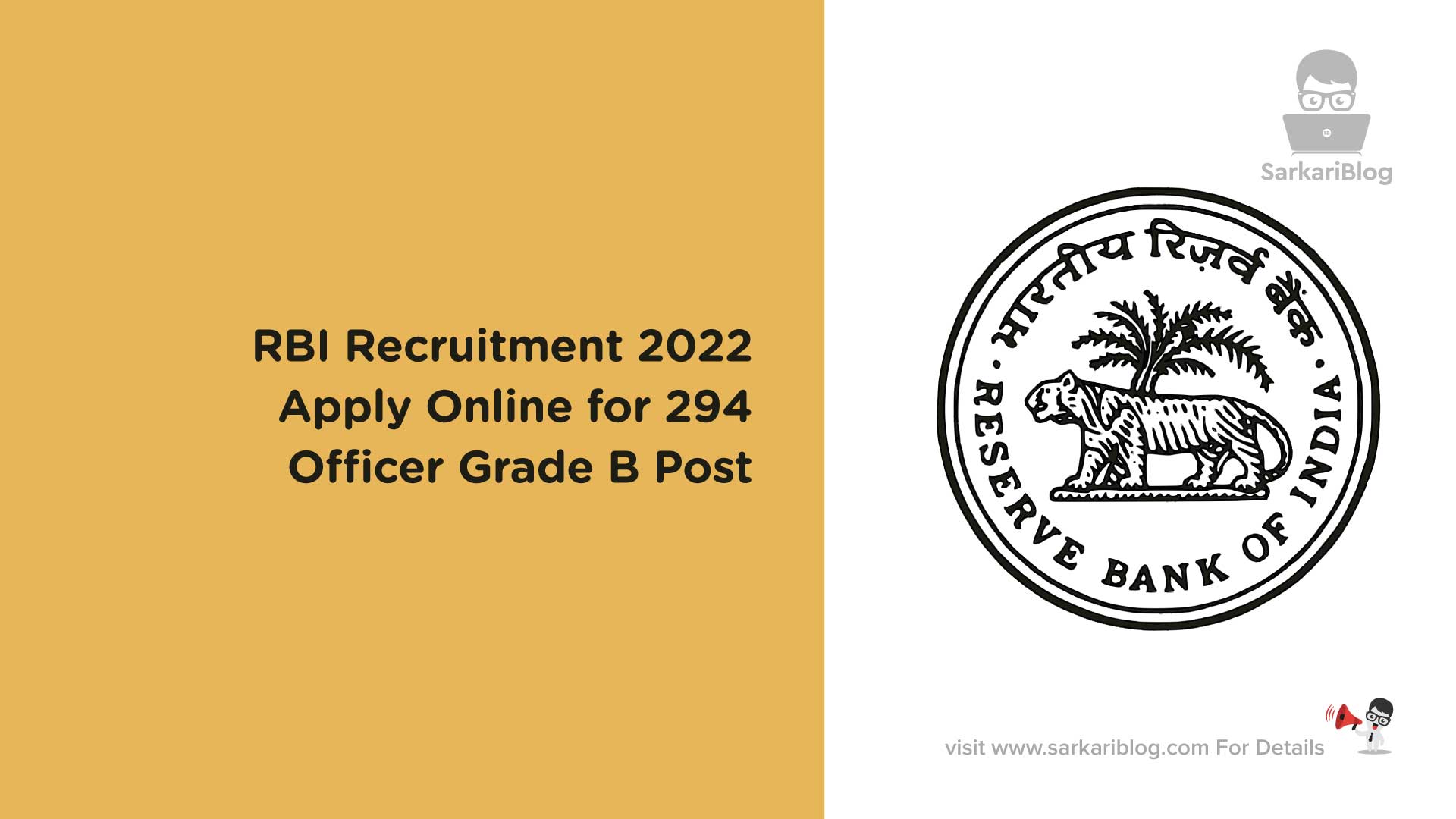 RBI Recruitment 2022 - Apply Online for 294 Officer Grade B Post