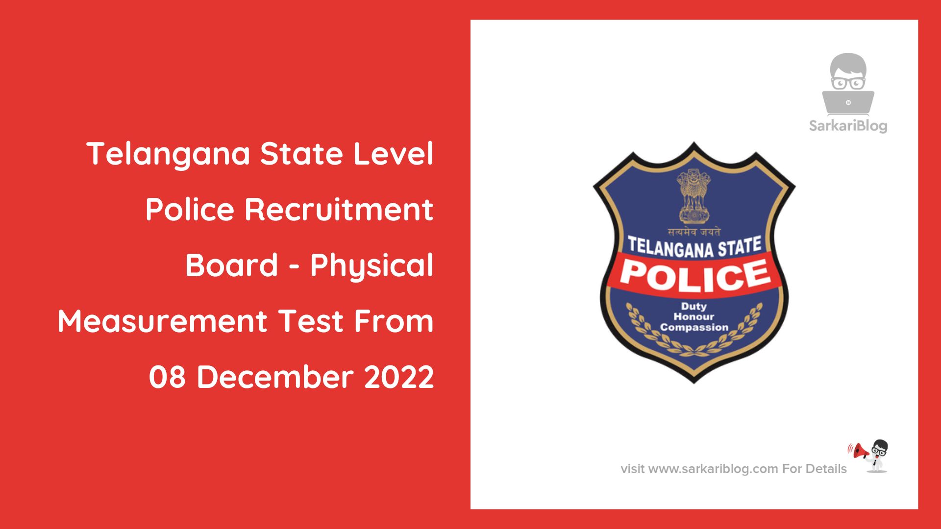 TS Police Physical Test From 8th December 2022: Telangana State Level Police Recruitment Board (TSLPRB) on Sunday said that the physical measurement test/ physical efficiency test (PMT/PET) for the ongoing police recruitment drive in the test will begin on December 8 and admit cards or hall tickets for these exams will be published tomorrow, December 29 on tslprb.in.