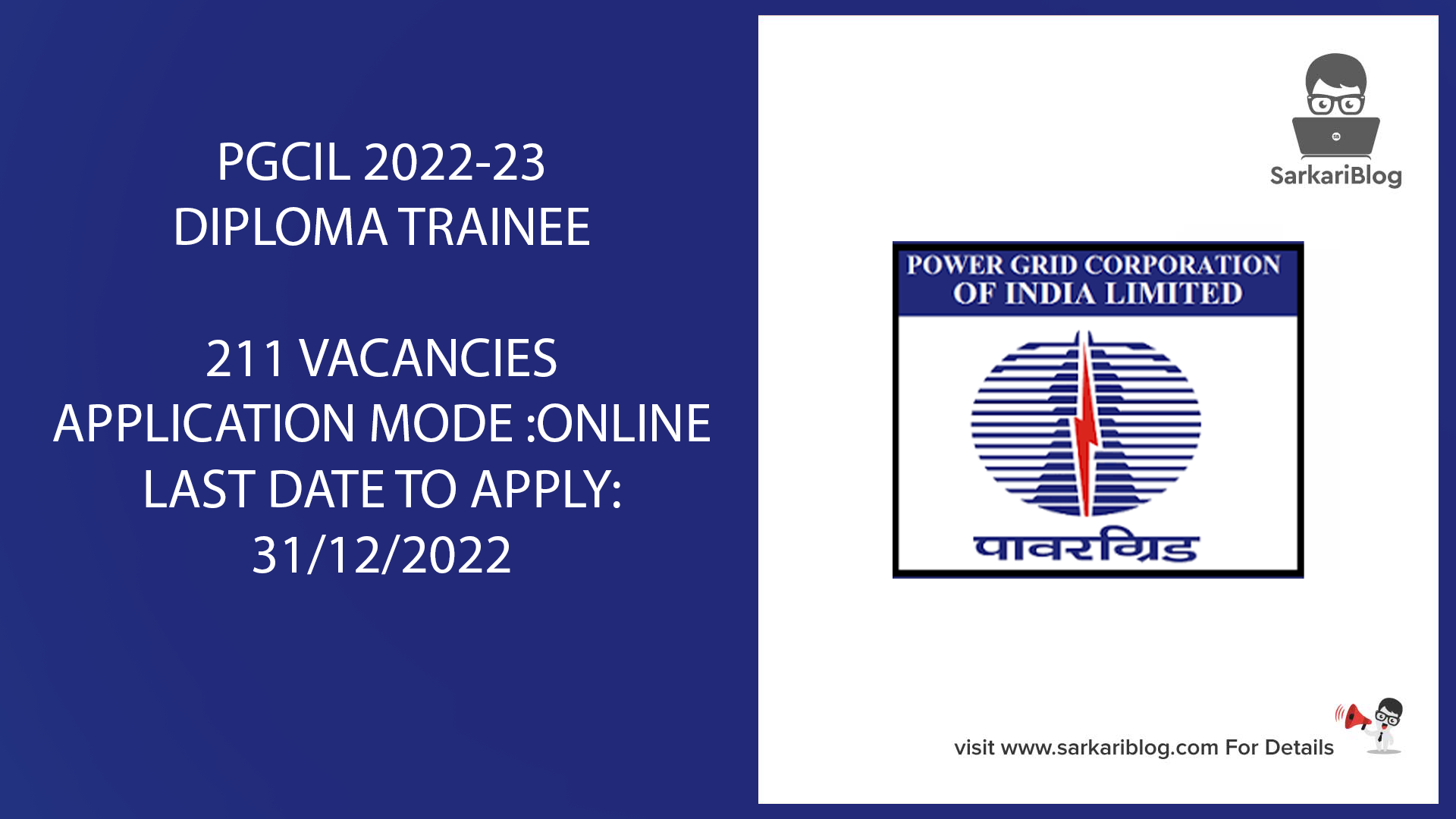 PGCIL | PGCIL Diploma Trainee Recruitment 2022-23 [211 Post] Notification and Online Form