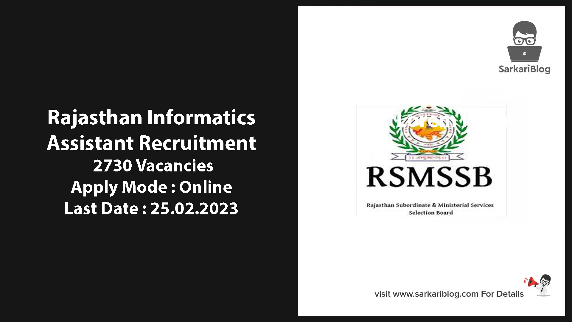 Rajasthan Informatics Assistant Recruitment