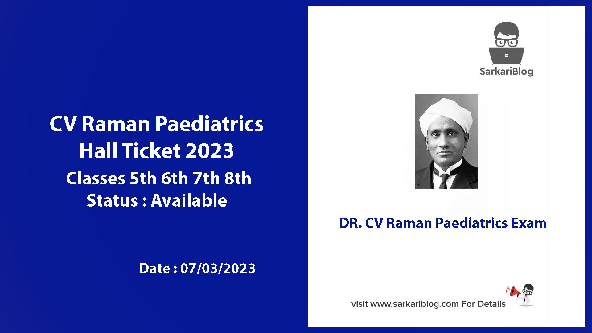 CV Raman Paediatrics Hall Ticket 2023