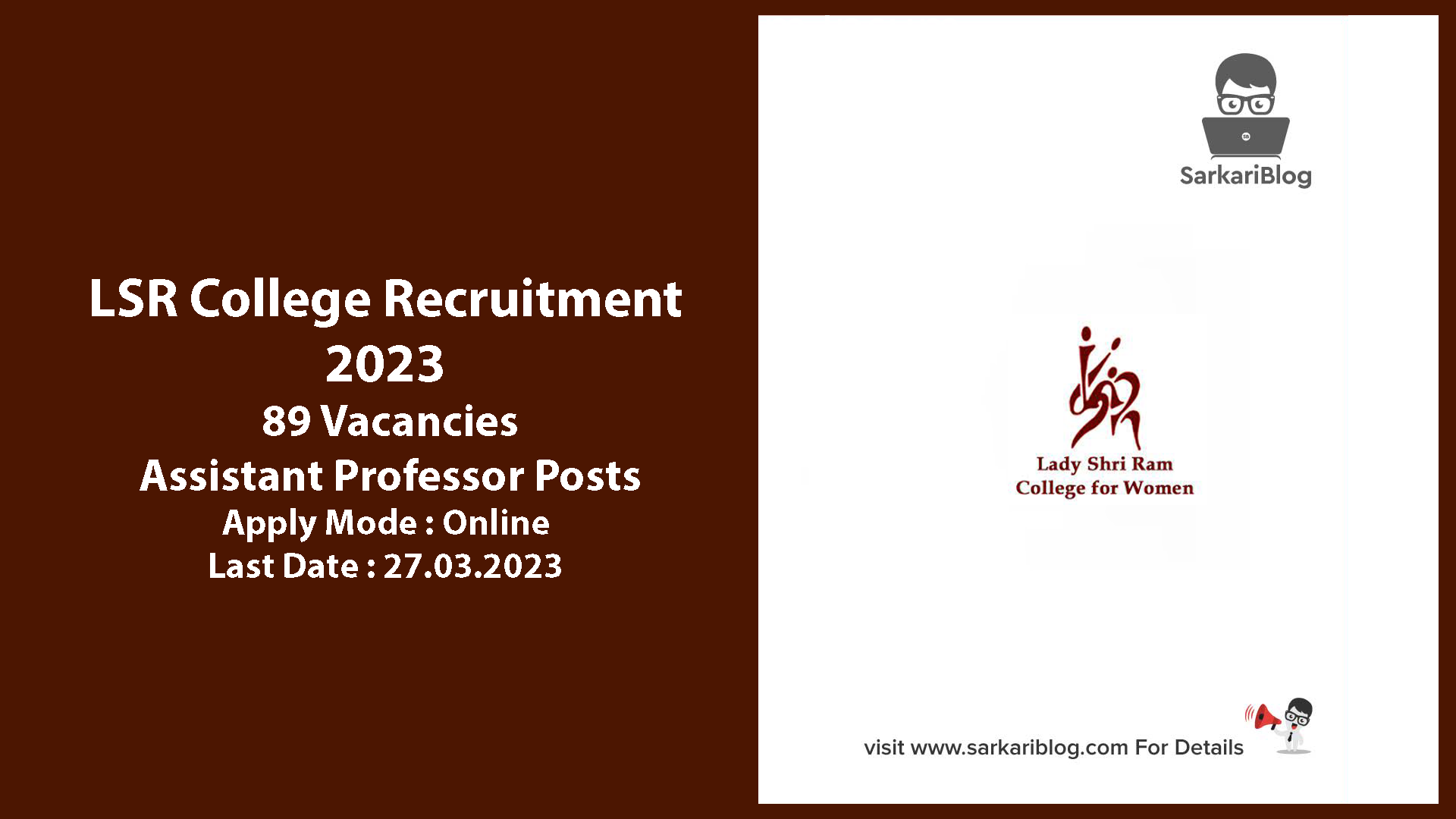 LSR College Recruitment 2023