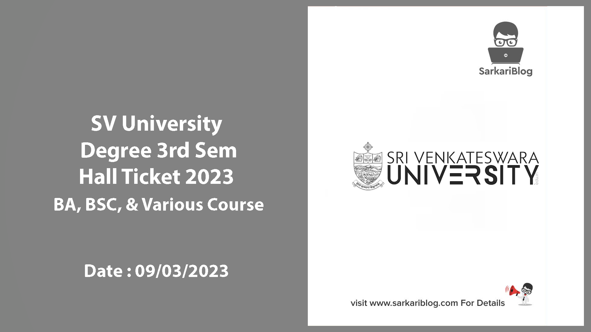 SV University Degree 3rd Sem Hall Ticket 2023