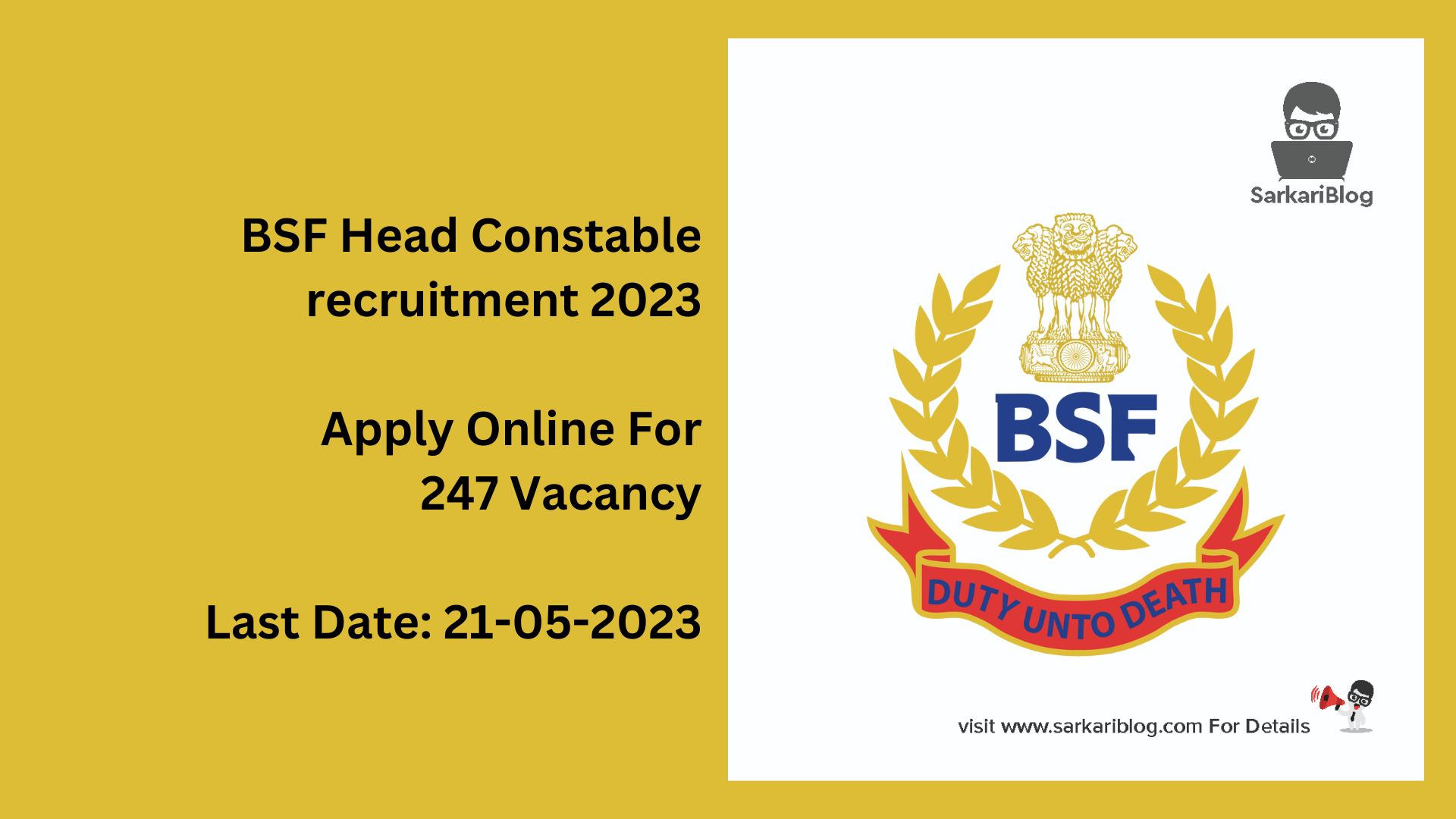 BSF Head Constable recruitment 2023