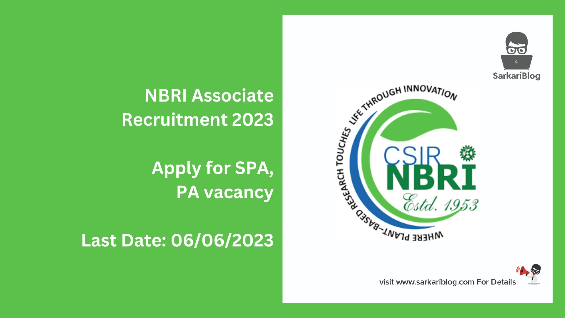 NBRI Associate Recruitment 2023