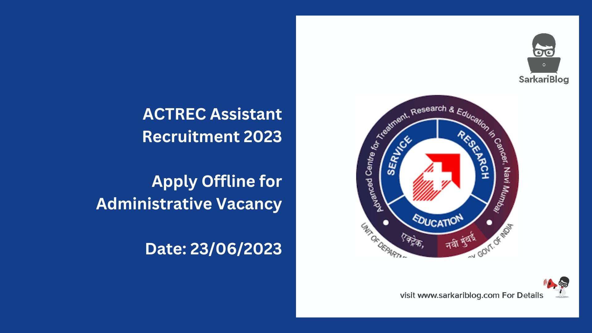 ACTREC Assistant Recruitment 2023