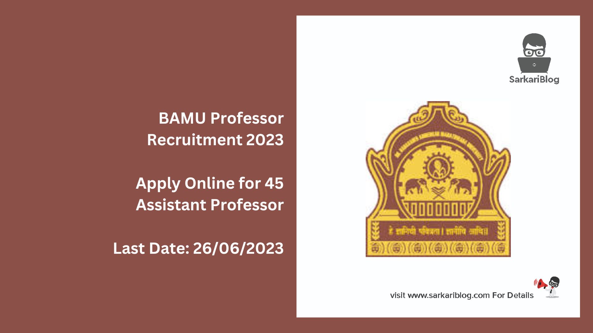 BAMU  Professor Recruitment 2023