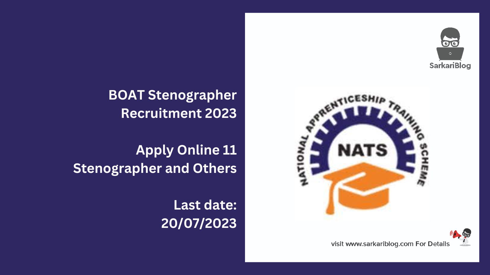 BOAT Stenographer Recruitment 2023