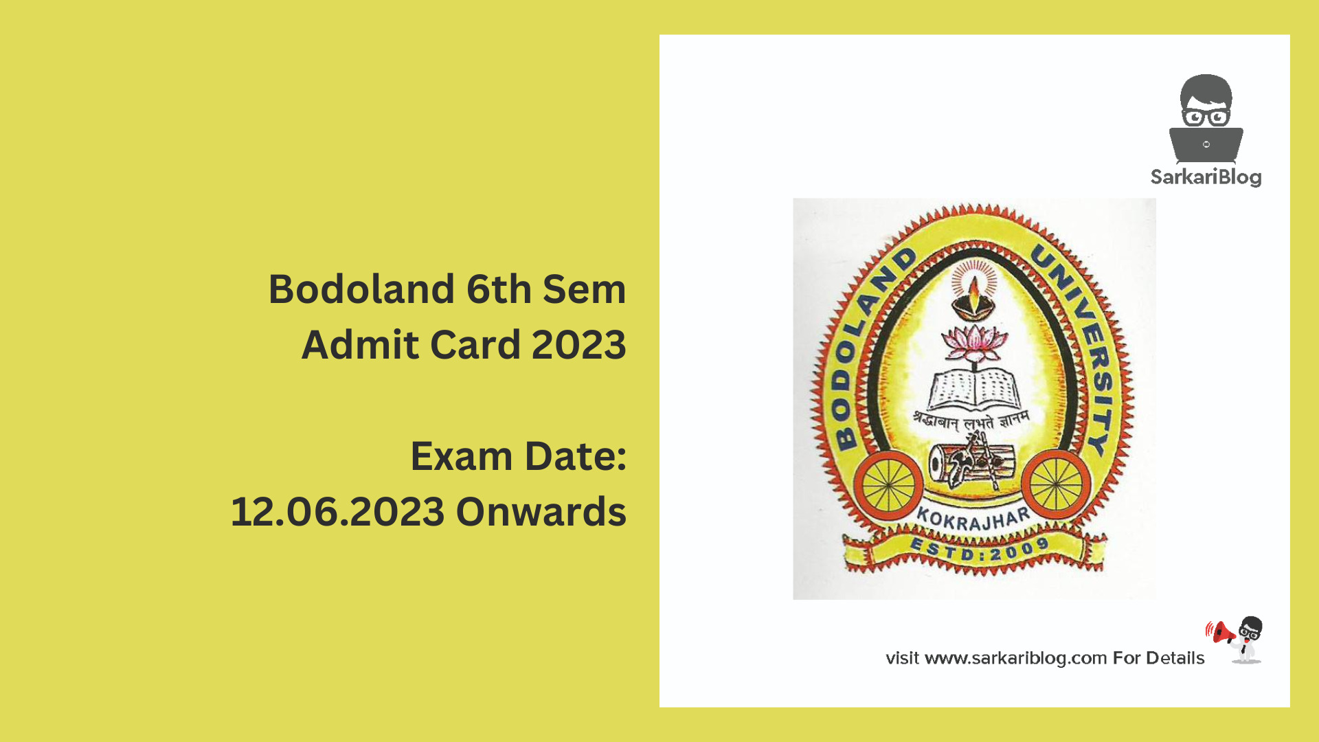 Bodoland 6th Sem Admit Card 2023