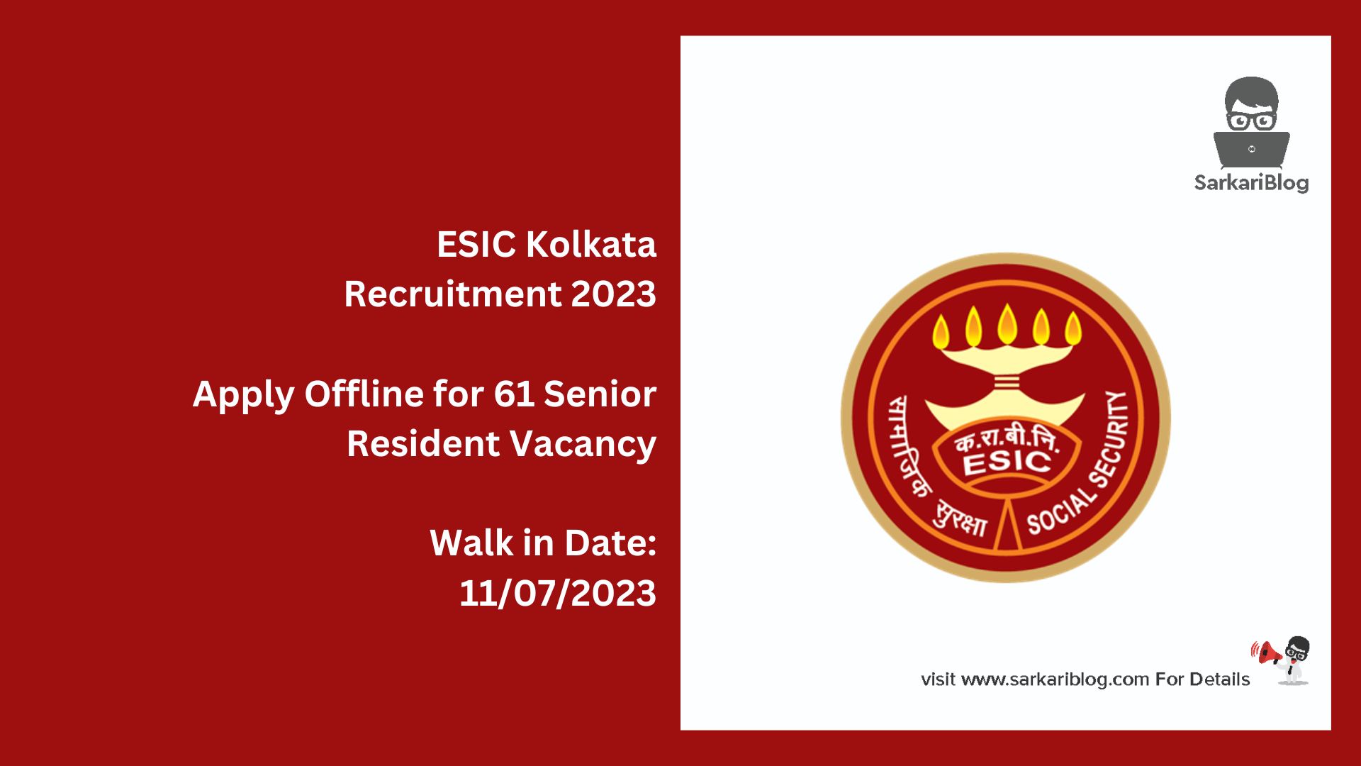 ESIC Kolkata Recruitment 2023