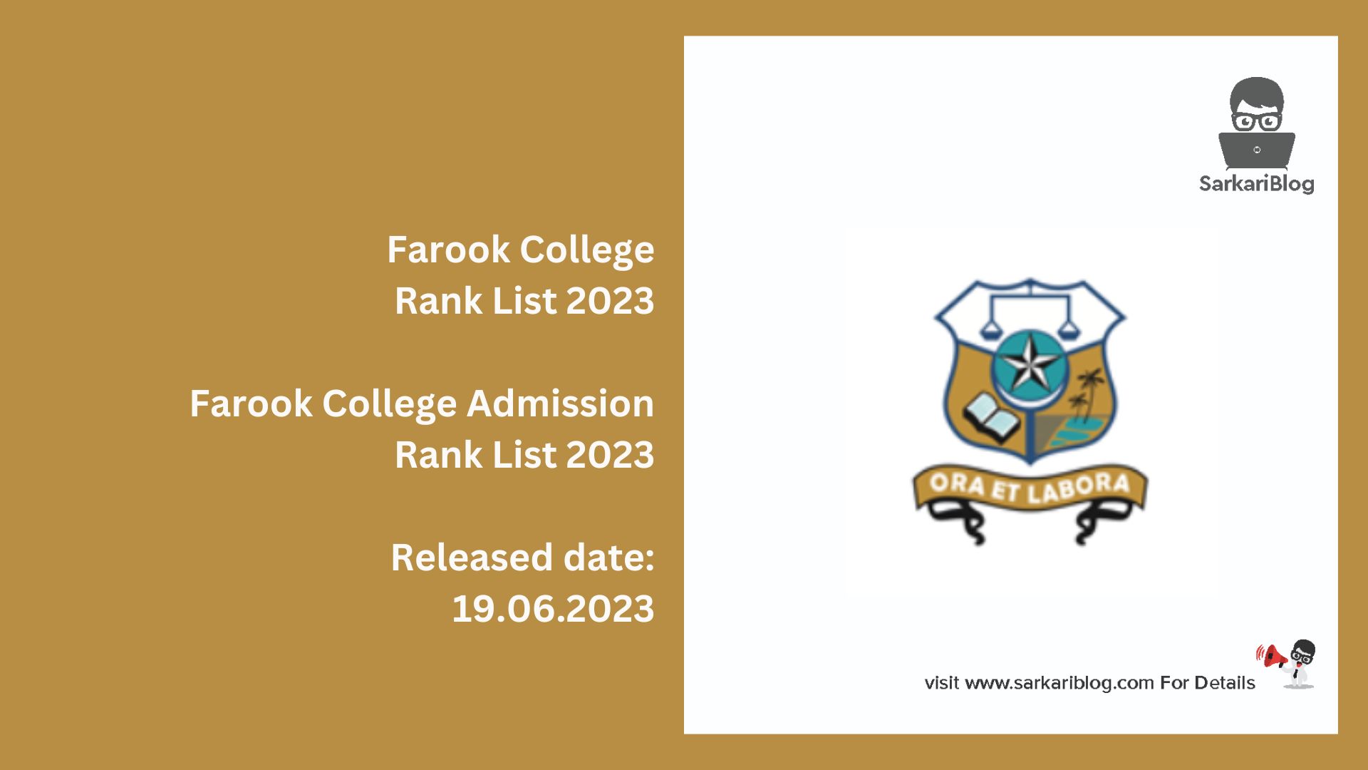 Farook College Rank List 2023