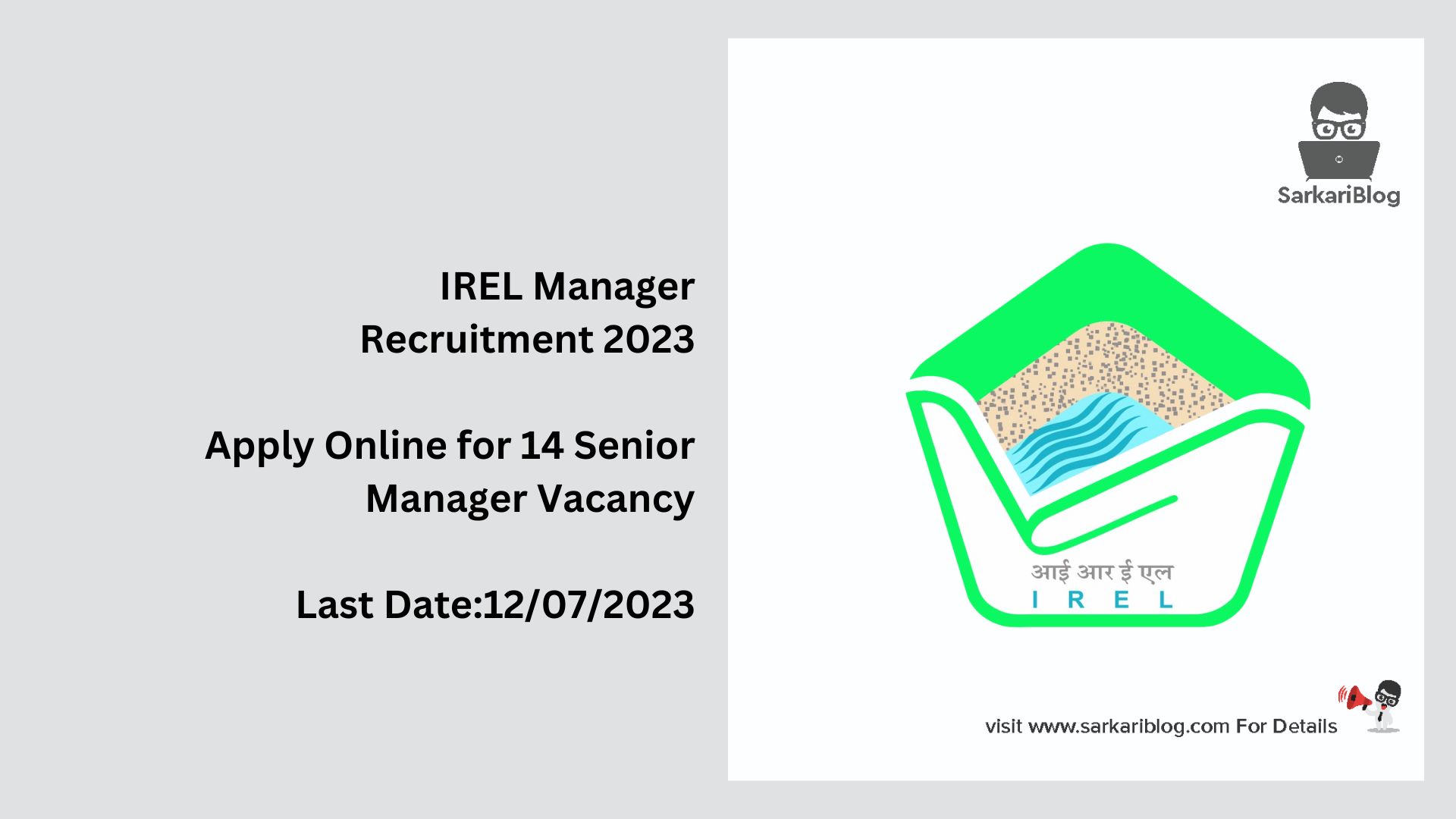 IREL Manager Recruitment 2023