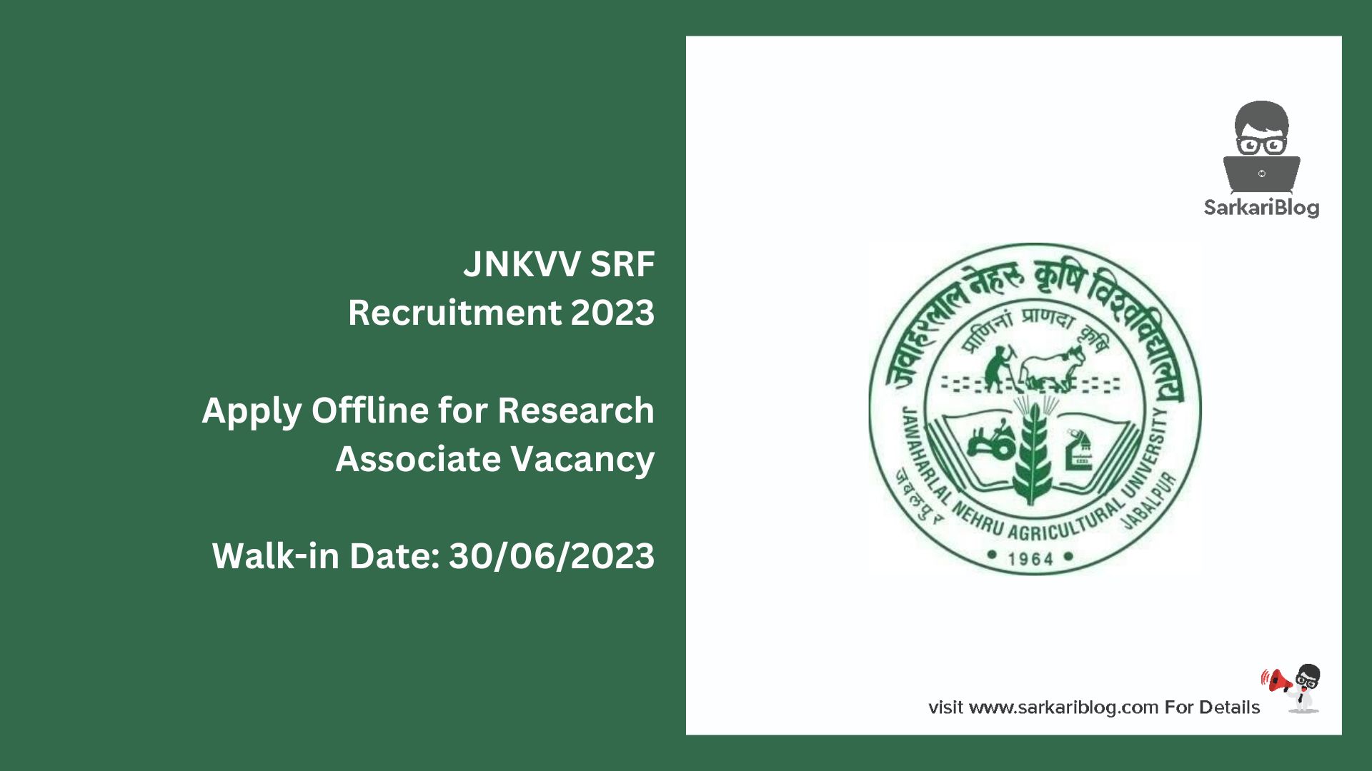 JNKVV SRF Recruitment 2023