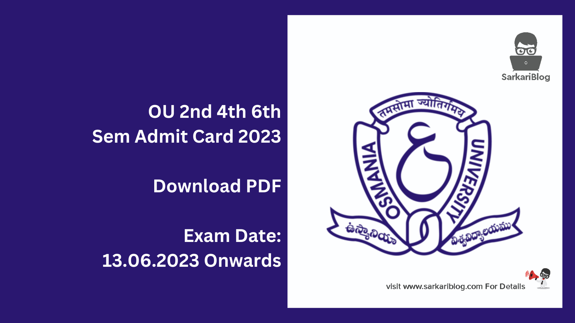 OU 2nd 4th 6th Sem Admit Card 2023