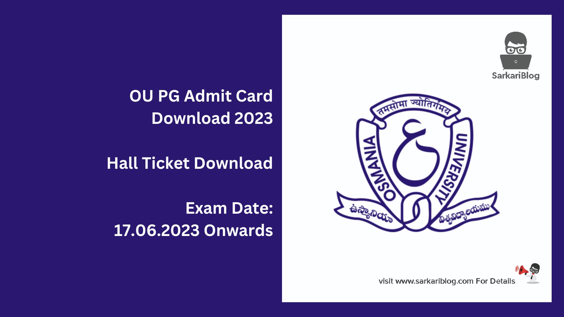 OU PG Admit Card Download 2023