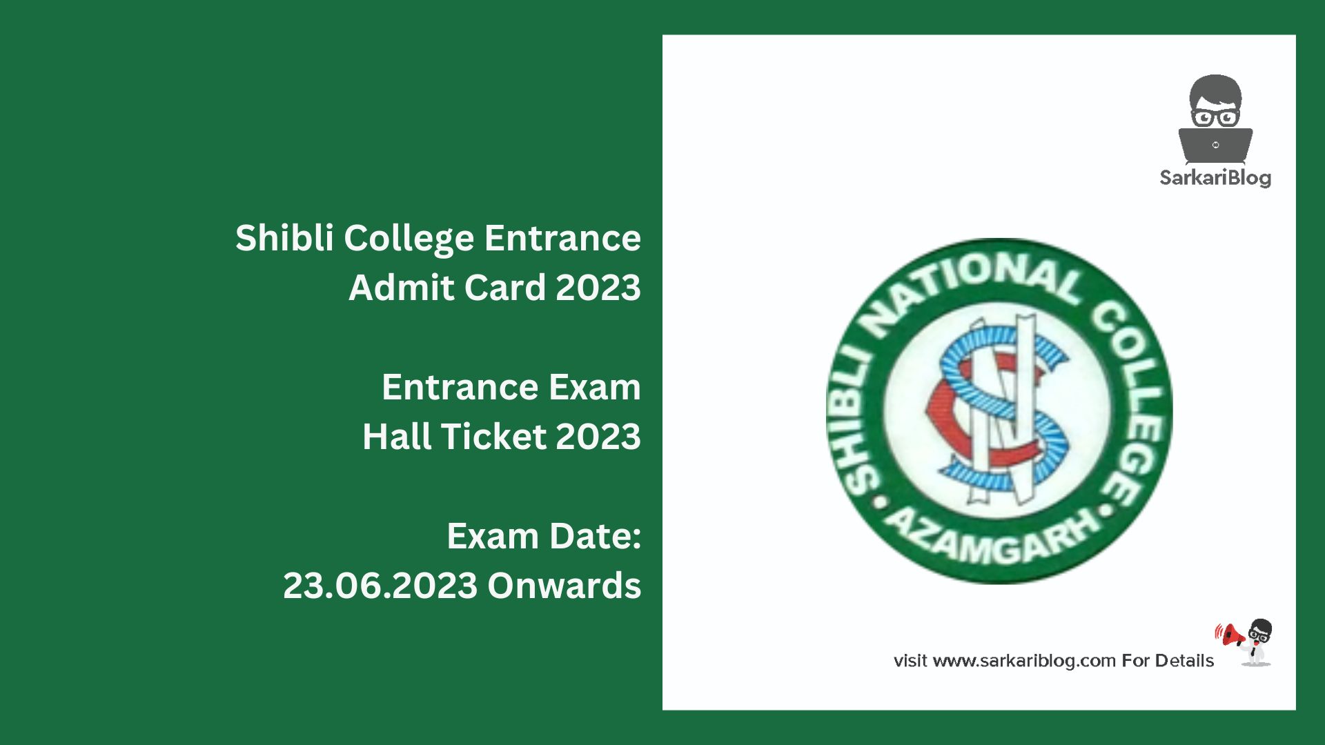 Shibli College Entrance Admit Card 2023