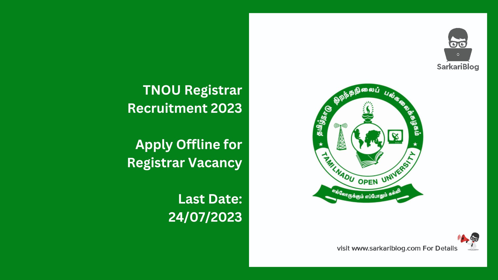 TNOU Registrar Recruitment 2023