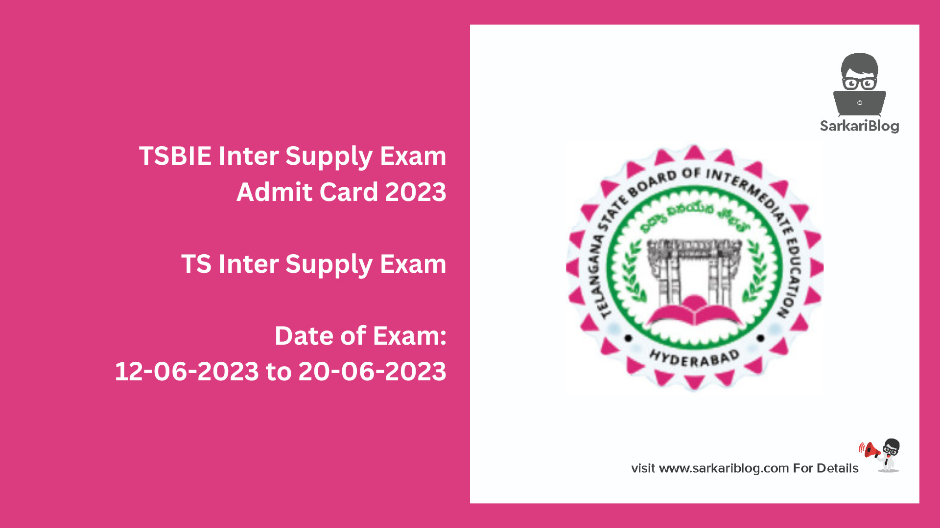 TSBIE Inter Supply Exam Admit Card 2023