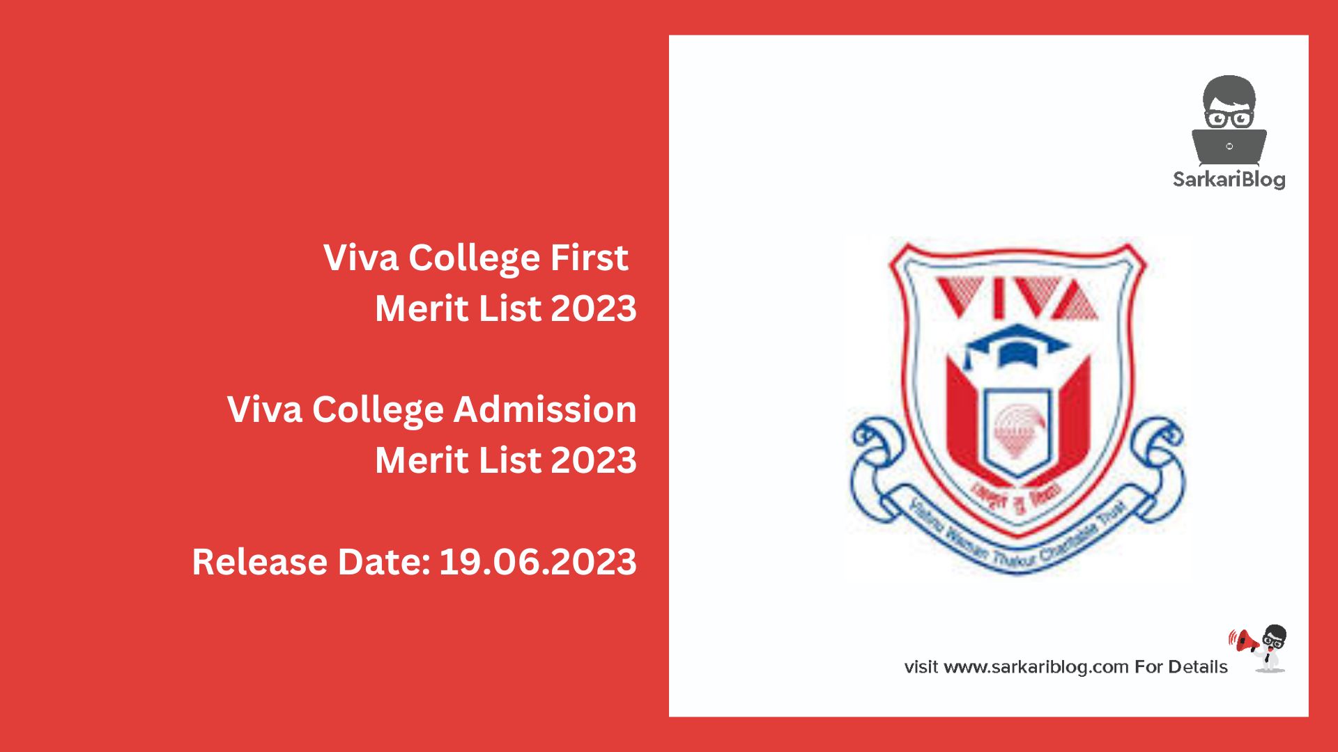 Viva College First Merit List 2023
